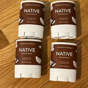 4pk Native Aluminum Free Travel Size Mini Deodorant- Coconut & Vanilla-0.5oz NEW